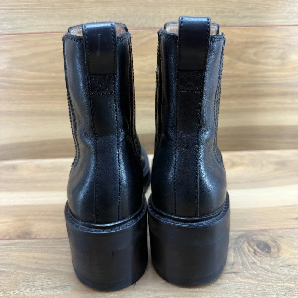Madewell Gwenda Platform Chelsea Boots Womens 9 Black Leather Chunky Lug Sole